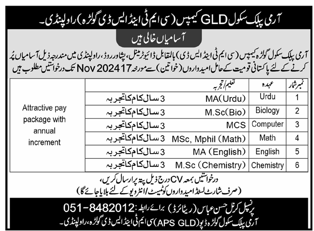Army Public School Teacher Jobs November 2024 Advertisement